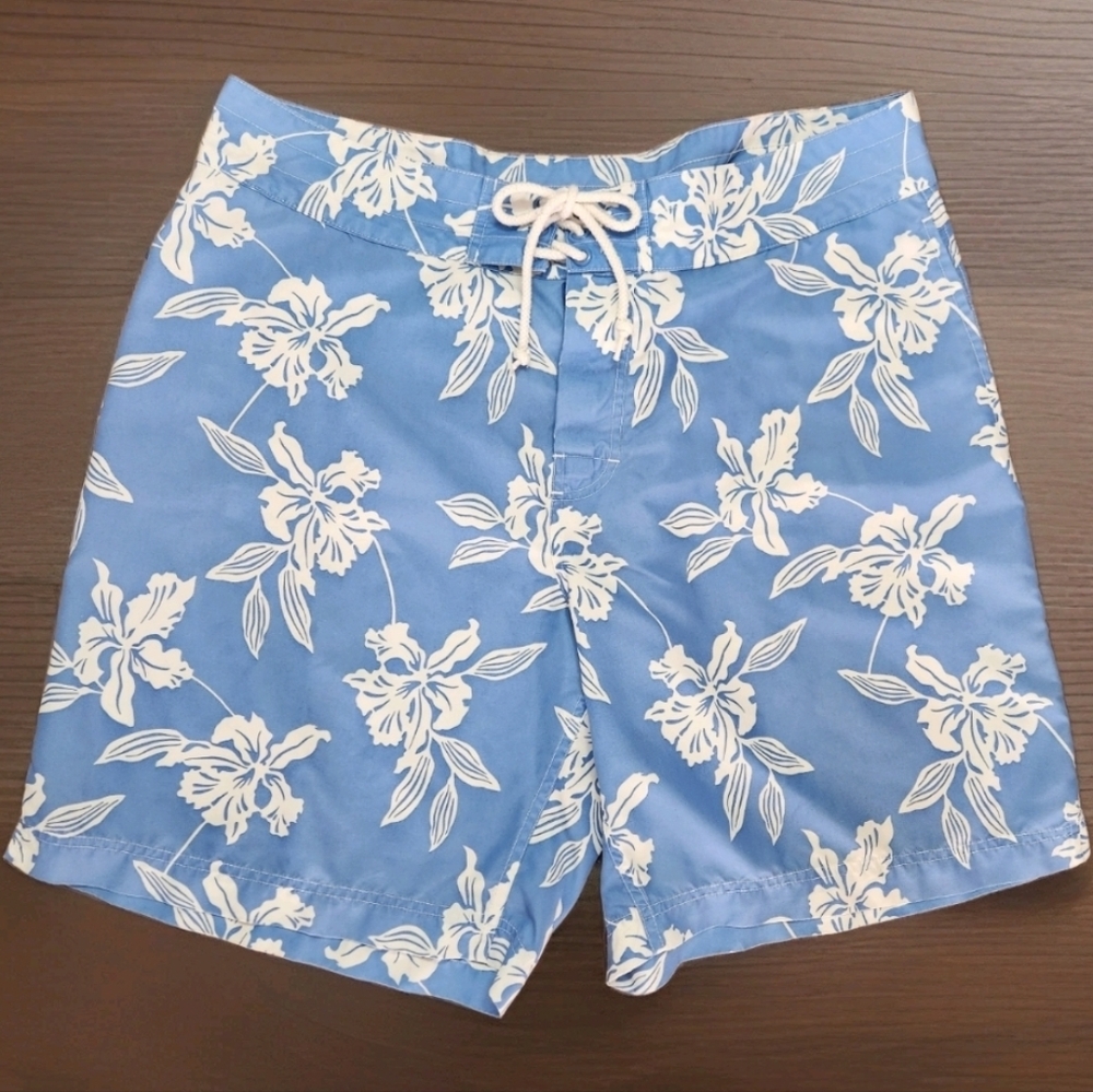 Vintage J.Crew Boardshorts Men’s 38 Blue White Floral Lace-Up Surf Swim Shorts - Picture 2 of 13